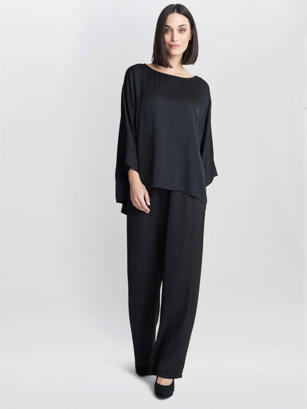 gina bacconi Berenice washed satin look pull on blouse BLACK