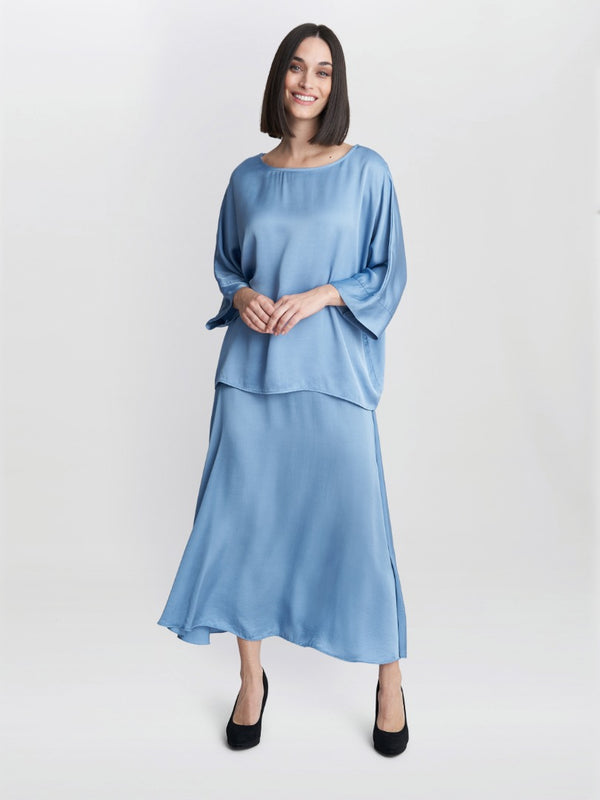 Gina Bacconi Berenice Washed Satin Look Pull On Blouse BLUE