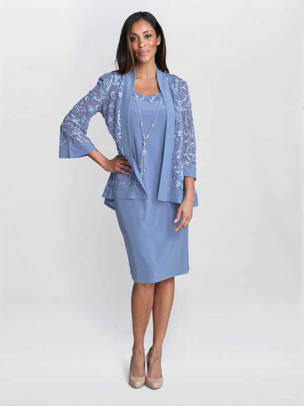 gina bacconi Beverley soutache dress and jacket with necklace Perri