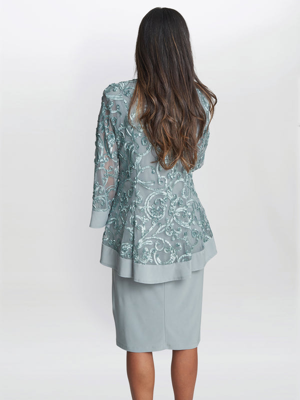 Gina Bacconi Beverley Soutache Dress And Jacket With Necklace SAGE