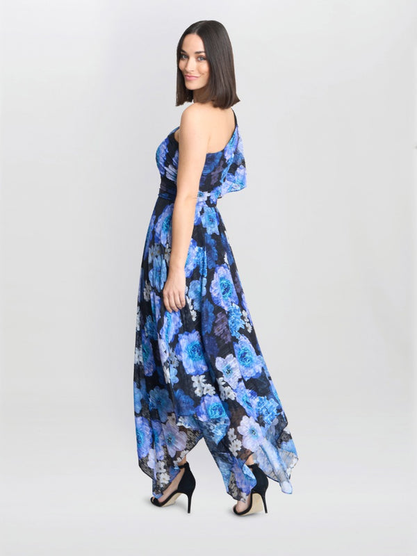 Gina Bacconi Briana One Shoulder Floral Print Dress
