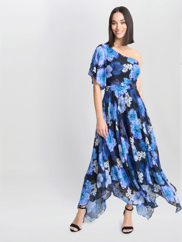 Gina Bacconi Briana One Shoulder Floral Print Dress