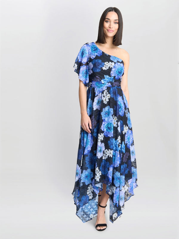 gina bacconi Briana one shoulder floral print dress