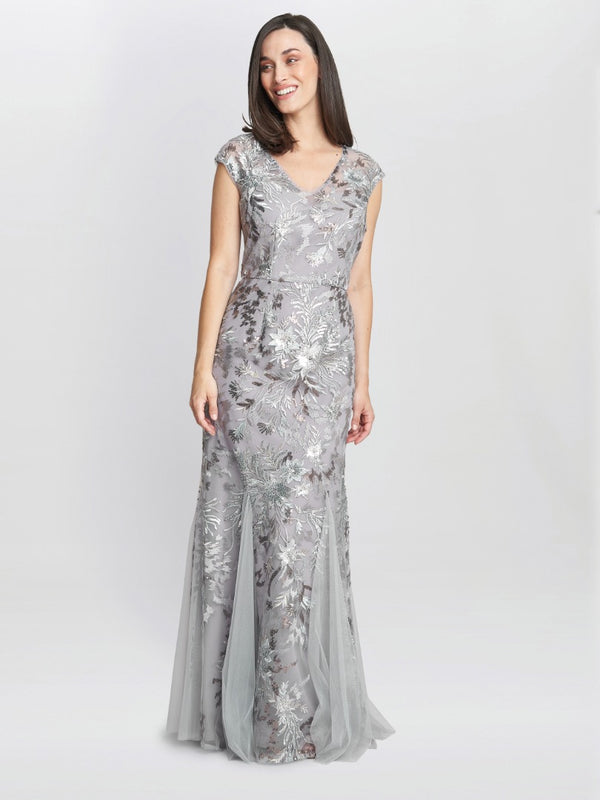 gina bacconi Caitlin sleeveless maxi fit and flare sequin gown