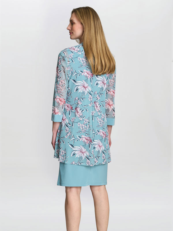 Gina Bacconi Callie Printed Dress And Jacket With Detachable Necklace