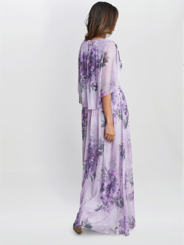 Gina Bacconi Caroline Printed Maxi Dress With Overlay Sleeves