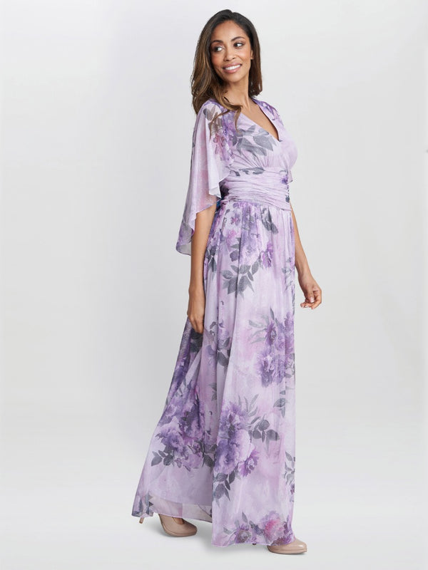 Gina Bacconi Caroline Printed Maxi Dress With Overlay Sleeves