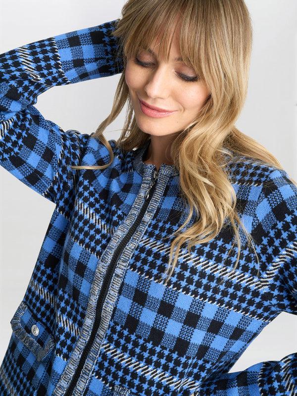 Gina Bacconi Cecily Zip Front Checked Knitted Cardigan