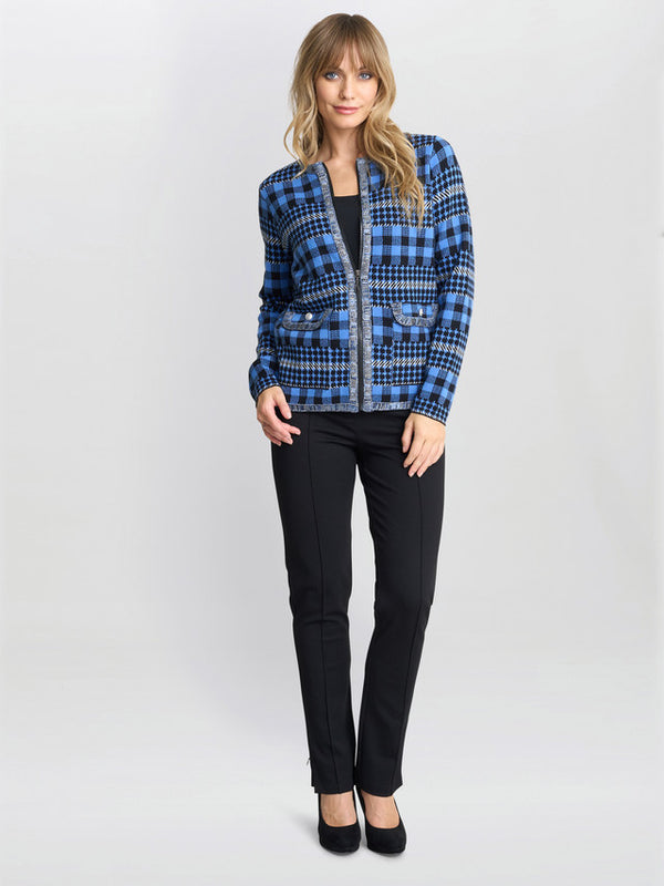 gina bacconi Cecily zip front checked knitted cardigan