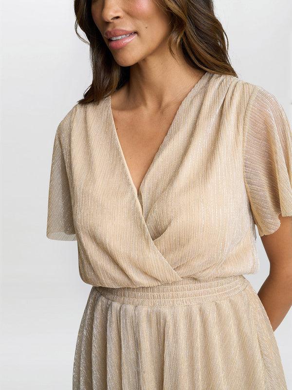 Gina Bacconi Cheri Metallic Knit Tiered Dress Gold / Silver