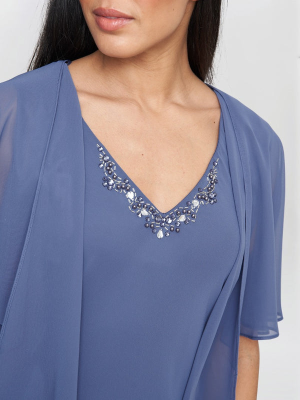 Gina Bacconi Cheryl Midi V Neck Embellished Dress And Jacket