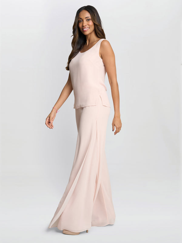 Gina Bacconi Chiffon Layered Trouser With Slits ANTIQUE ROSE