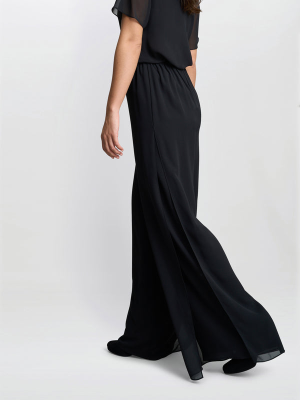 Gina Bacconi Chiffon Layered Trouser With Slits BLACK