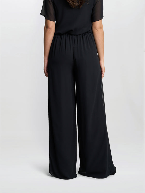 Gina Bacconi Chiffon Layered Trouser With Slits BLACK