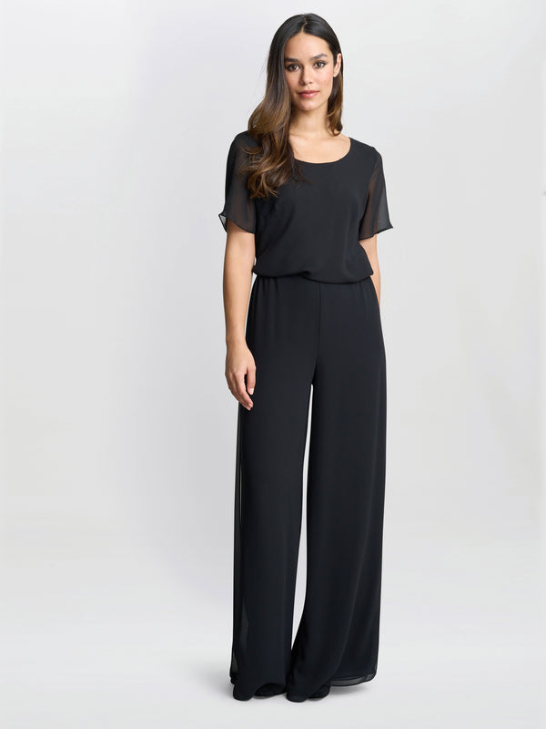 Gina Bacconi Chiffon Layered Trouser With Slits BLACK