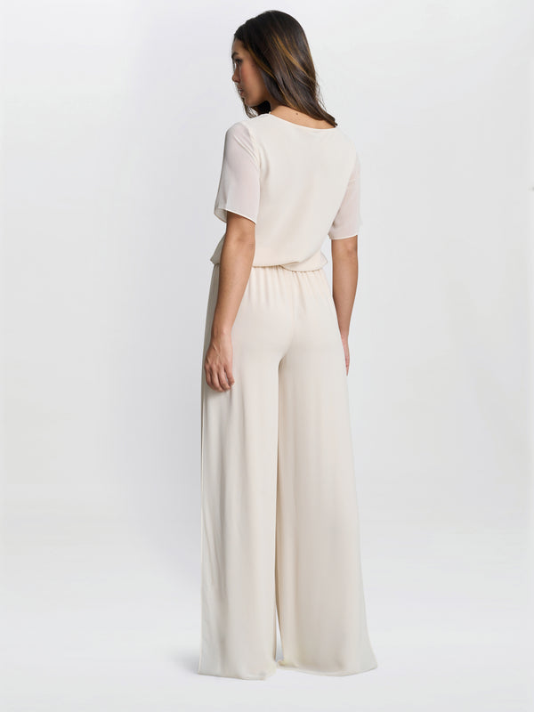 Gina Bacconi Chiffon Layered Trouser With Slits Butter Cream
