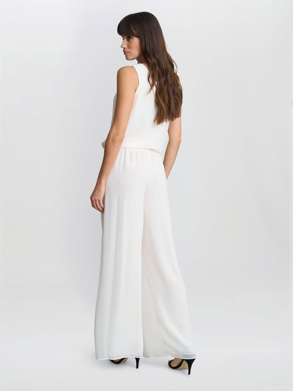 Gina Bacconi Chiffon Layered Trouser With Slits CHALK LIGHT