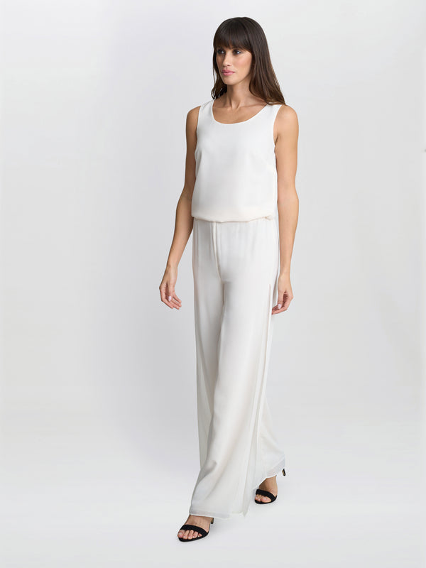 gina bacconi Chiffon layered trouser with slits CHALK LIGHT