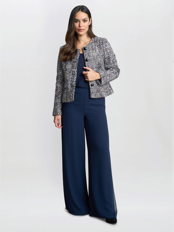 Gina Bacconi Chiffon Layered Trouser With Slits NAVY