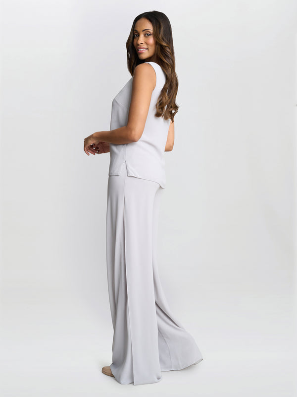 Gina Bacconi Chiffon Layered Trouser With Slits SILVER MIST