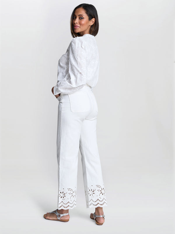 Gina Bacconi Cindi Embroidered Cotton Collarless Shirt