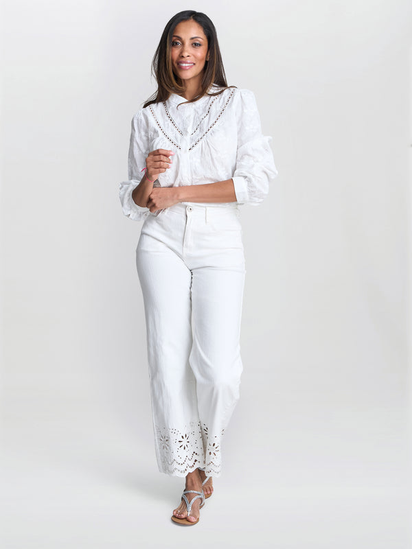 Gina Bacconi Cindi Embroidered Cotton Collarless Shirt