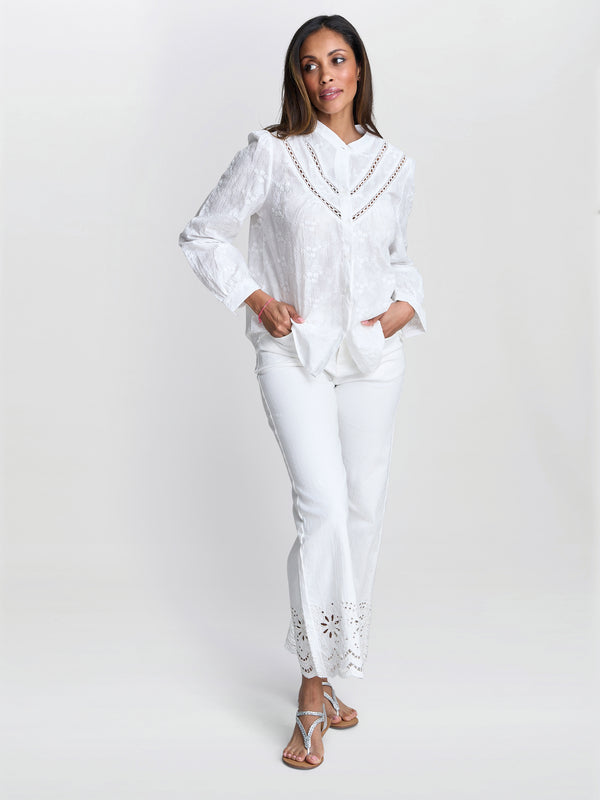 Gina Bacconi Cindi Embroidered Cotton Collarless Shirt