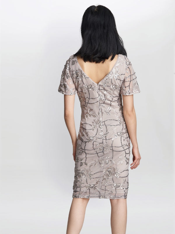 Gina Bacconi Claire Embroidered Shift Evening Dress