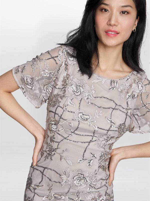 Gina Bacconi Claire Embroidered Shift Evening Dress