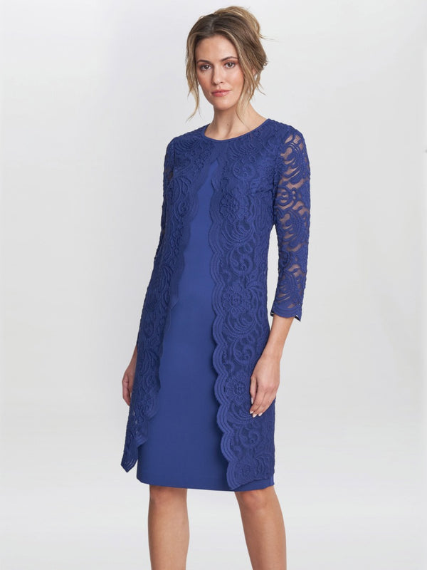 Gina Bacconi Clarabelle Mock Lace Jacket And Crepe Dress NAVY