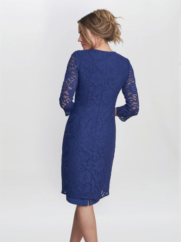 Gina Bacconi Clarabelle Mock Lace Jacket And Crepe Dress NAVY