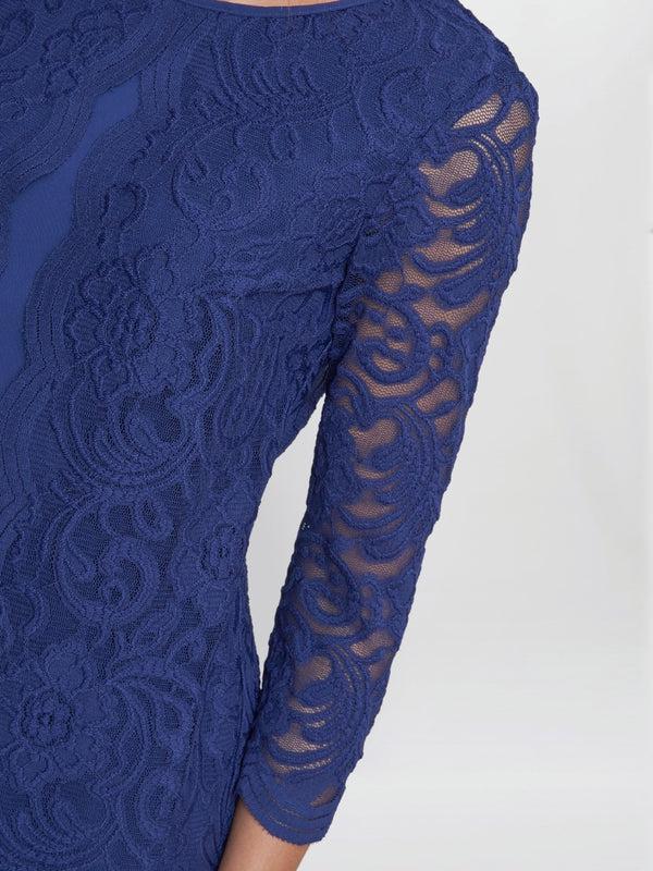 Gina Bacconi Clarabelle Mock Lace Jacket And Crepe Dress NAVY