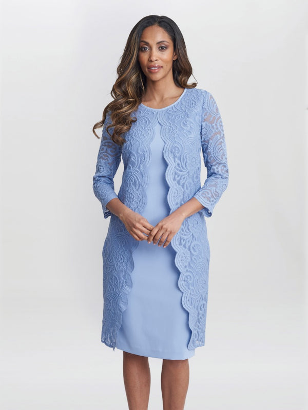 Gina Bacconi Clarabelle Mock Lace Jacket And Crepe Dress NORDIC BLUE