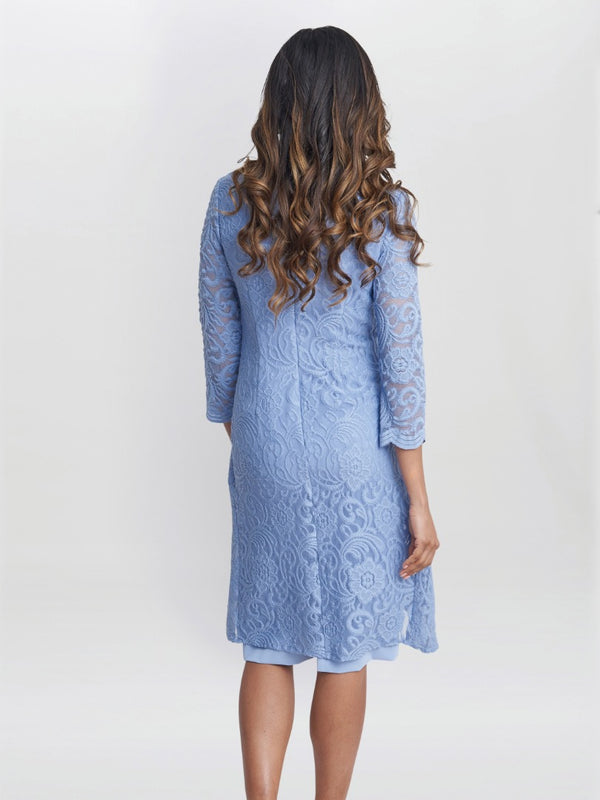 Gina Bacconi Clarabelle Mock Lace Jacket And Crepe Dress NORDIC BLUE