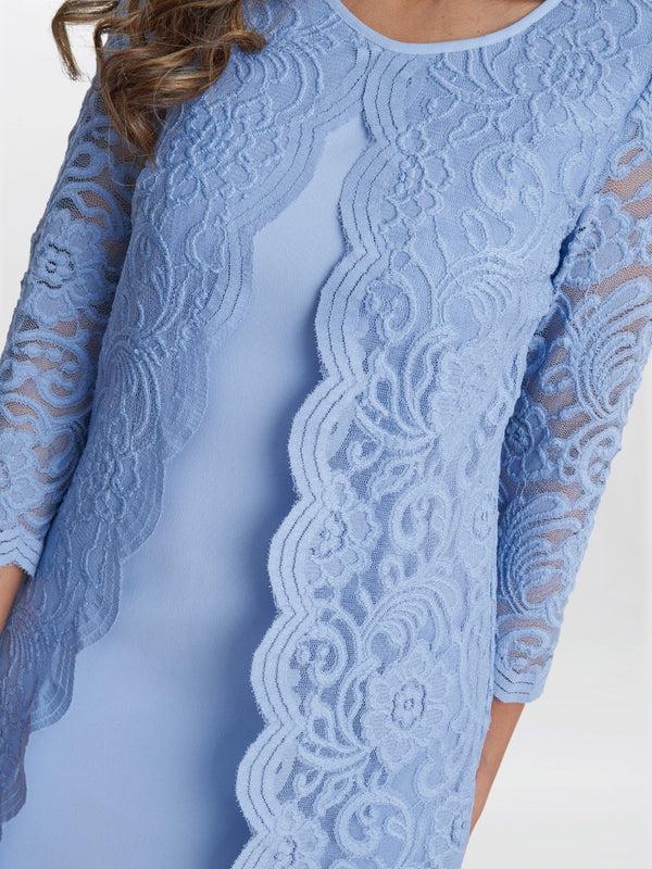 Gina Bacconi Clarabelle Mock Lace Jacket And Crepe Dress NORDIC BLUE