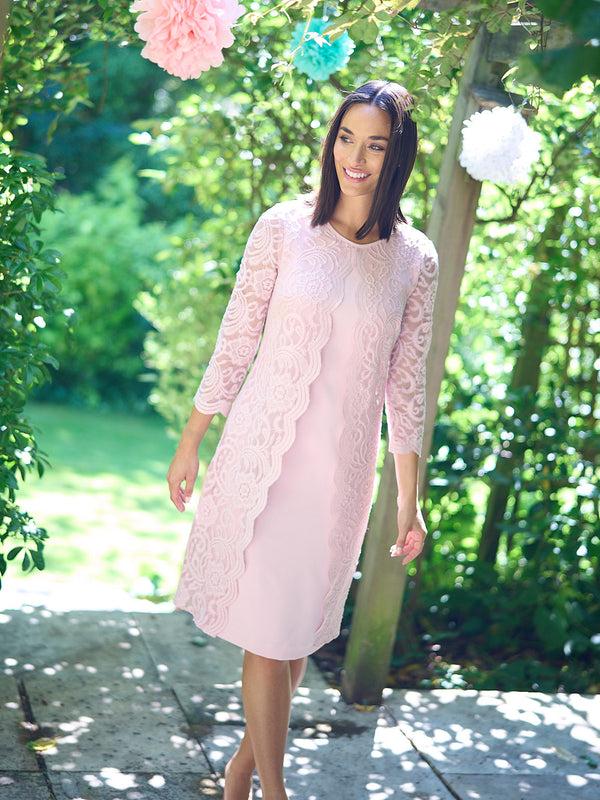 Gina Bacconi Clarabelle Mock Lace Jacket And Crepe Dress Potpourri Pink