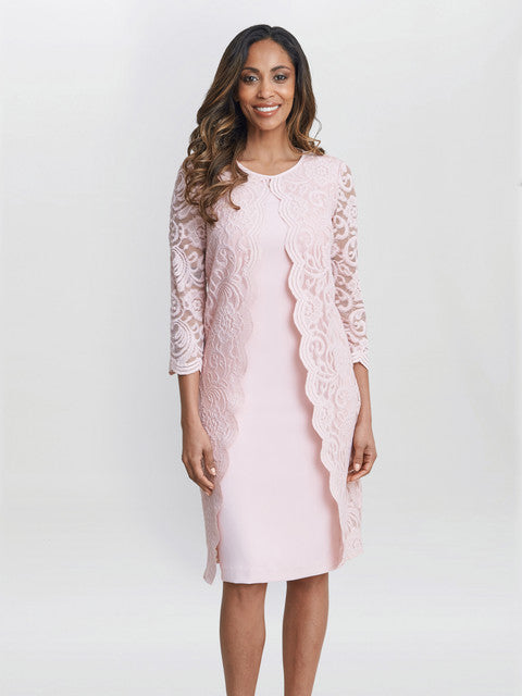 Gina Bacconi Clarabelle Mock Lace Jacket And Crepe Dress Potpourri Pink