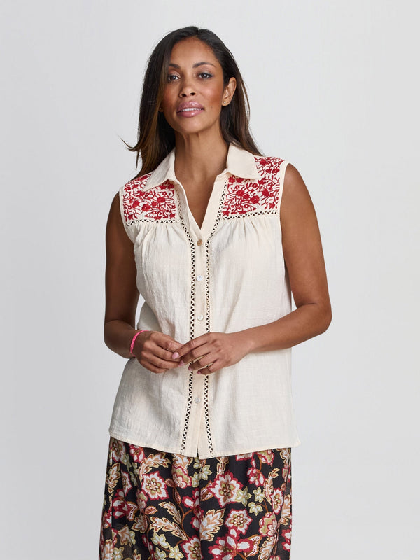 gina bacconi Claude embroidered cotton sleeveless shirt