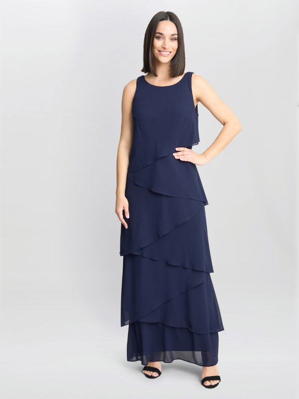 Gina Bacconi Colette Jacket And Asymmetric Tiered Dress Navy