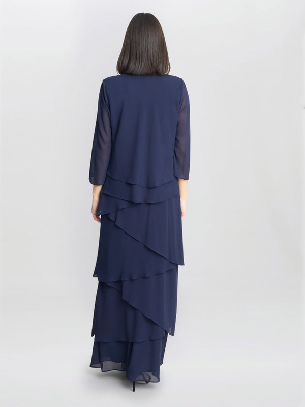 Gina Bacconi Colette Jacket And Asymmetric Tiered Dress Navy