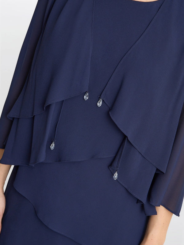Gina Bacconi Colette Jacket And Asymmetric Tiered Dress Navy