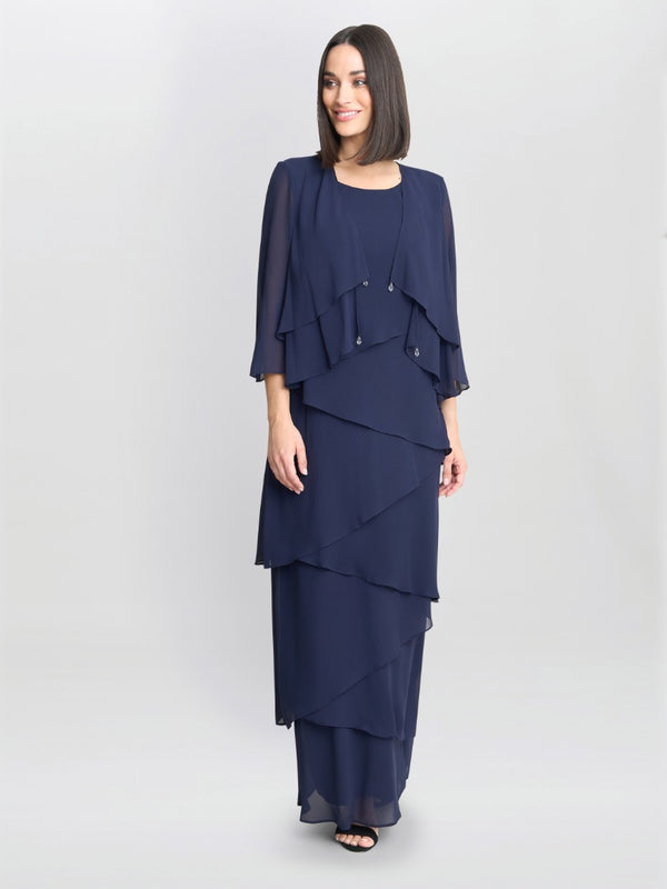 gina bacconi Colette jacket and asymmetric tiered dress Navy