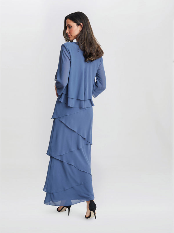 Gina Bacconi Colette Jacket And Asymmetric Tiered Dress Wedgewood