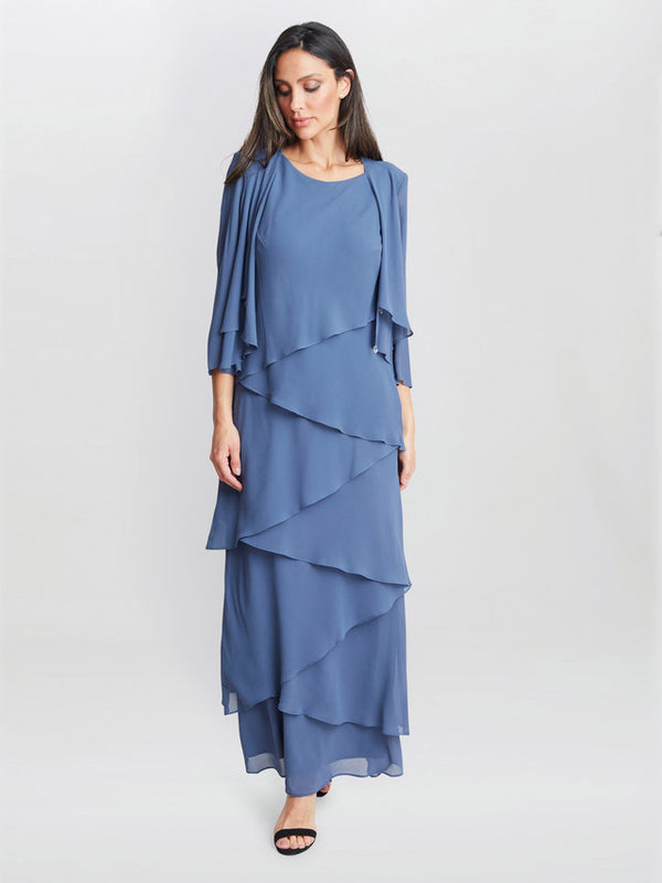 Gina Bacconi Colette Jacket And Asymmetric Tiered Dress Wedgewood