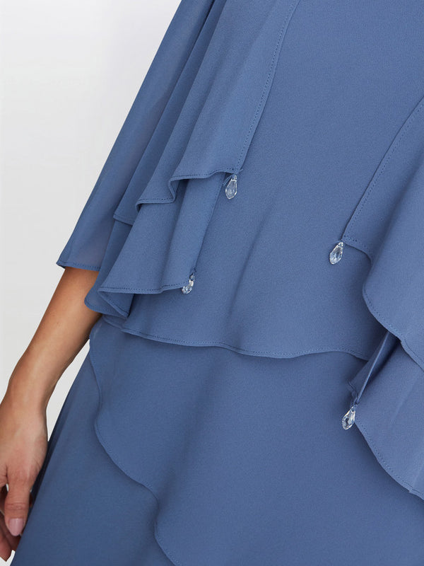 Gina Bacconi Colette Jacket And Asymmetric Tiered Dress Wedgewood