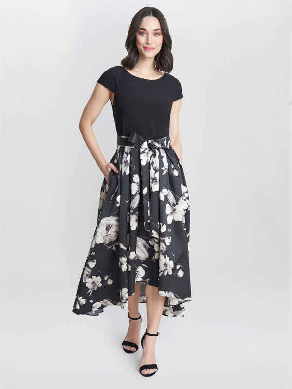 gina bacconi Colleen jersey and jacquard printed dress