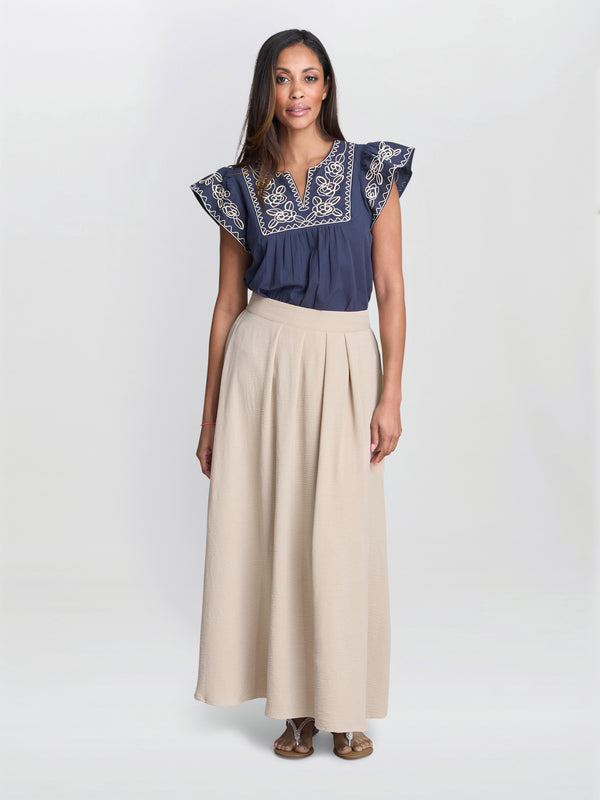 Gina Bacconi Cressa Embroidered Cotton Flutter Sleeve Top