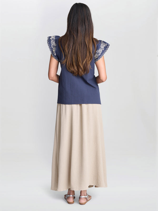 Gina Bacconi Cressa Embroidered Cotton Flutter Sleeve Top