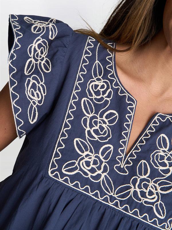 Gina Bacconi Cressa Embroidered Cotton Flutter Sleeve Top