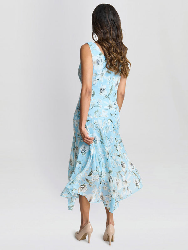 Gina Bacconi Cressida Floral Print Chiffon Asymmetric Hem Dress